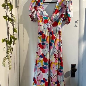 NWT FREE PEOPLE x GLAMOROUS CARE Colorful Abstract Rainbow Print Women's Dress